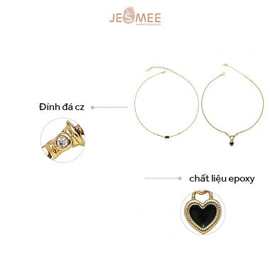 Dây chuyền Choker Blacka Chain JESMEE Titanium xoắn vát đá đen - Giá 349.000đ