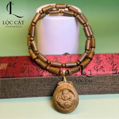 Dây chuyền Di Lạc Trầm hương Lộc Cát 6-8mm phong thủy may mắn - Giá ưu đãi 350.000 VNĐ