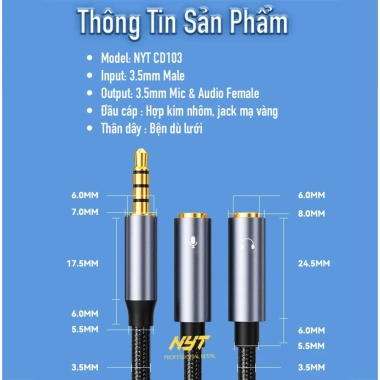 Dây Chuyển Đổi 3.5mm Mic & Tai Nghe NYT Bện Dù Đầu Hợp Kim BH 12T – Giá 59.000 VNĐ 4