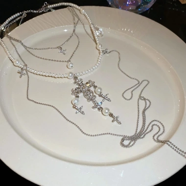 Dây chuyền hai lớp mặt thánh giá, chuỗi hạt thời thượng, nhẹ nhàng, sang trọng 60,160₫