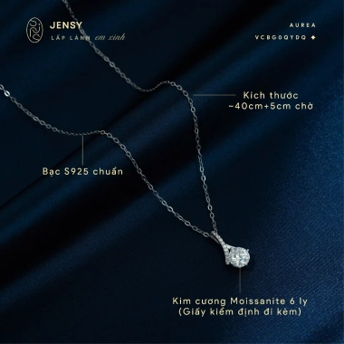 Dây chuyền Moissanite 7 ly JENSY Xi Bạch Kim, kiểm định GRA Aurea - Vòng cổ bạc nữ sang trọng, giá 809k