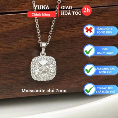 Dây chuyền nữ bạc 7mm Moissanite mặt vuông thanh lịch - tặng hộp & bộ VS, chỉ 220k
