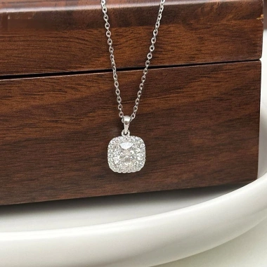 Dây chuyền nữ bạc 7mm Moissanite mặt vuông thanh lịch - tặng hộp & bộ VS, chỉ 220k
