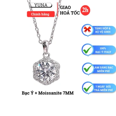 Dây Chuyền Nữ Bạc 8mm Đá Moissanite Mặt Hoa Rạng Rỡ - Tặng Hộp và Bộ VS