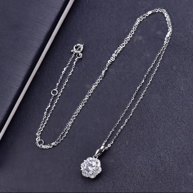 Dây Chuyền Nữ Bạc 8mm Đá Moissanite Mặt Hoa Rạng Rỡ - Tặng Hộp và Bộ VS