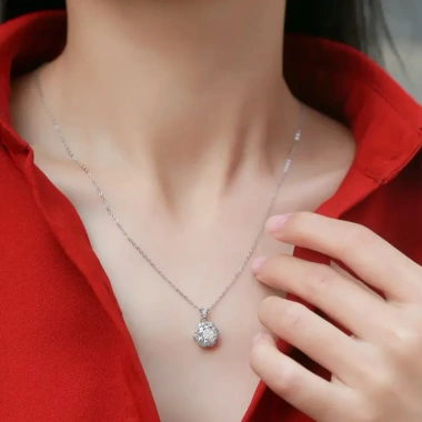Dây Chuyền Nữ Bạc 8mm Đá Moissanite Mặt Hoa Rạng Rỡ - Tặng Hộp và Bộ VS