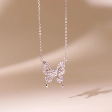 Dây chuyền nữ bạc xi bạch kim 5 ly Moissanite LAVESTA KC113 cánh bướm lấp lánh 3