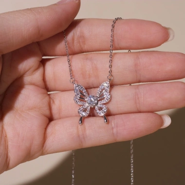 Dây chuyền nữ bạc xi bạch kim 5 ly Moissanite LAVESTA KC113 cánh bướm lấp lánh 4