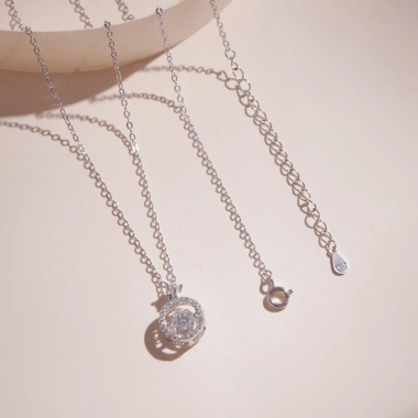 Dây chuyền nữ bạc xi bạch kim Moissanite 5 ly LAVESTA KC71 – Mặt đá nhảy Infinity