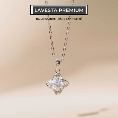 Dây chuyền nữ bạc xi bạch kim Moissanite 6.5 ly KC106 cỏ 4 lá Bonheur - 1,6 triệu