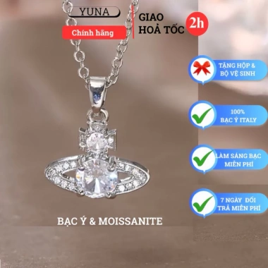 Dây chuyền nữ bạc Ý đá Moissanite 6.5mm mẫu tinh tú nhẹ nhàng, tặng hộp và bộ vs