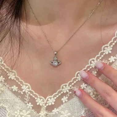 Dây chuyền nữ bạc Ý đá Moissanite 6.5mm mẫu tinh tú nhẹ nhàng, tặng hộp và bộ vs 4