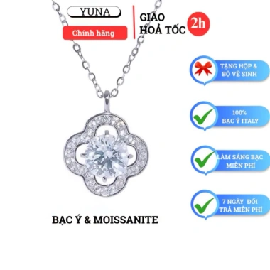 Dây chuyền nữ bạc Ý đá Moissanite mẫu mộc hoa thanh lịch, tặng hộp và bộ vệ sinh giá ưu đãi 490k