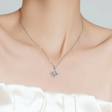 Dây chuyền nữ bạc Ý đá Moissanite mẫu mộc hoa thanh lịch, tặng hộp và bộ vệ sinh giá ưu đãi 490k