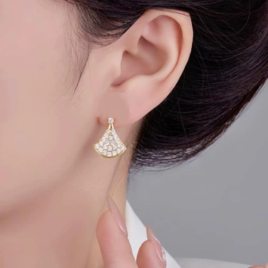 Dây chuyền nữ bạc Ý mạ vàng Moissanite Quạt Phú Quý - tặng hộp VS, 190k