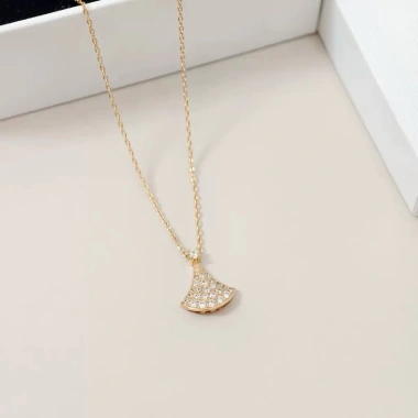 Dây chuyền nữ bạc Ý mạ vàng Moissanite Quạt Phú Quý - tặng hộp VS, 190k