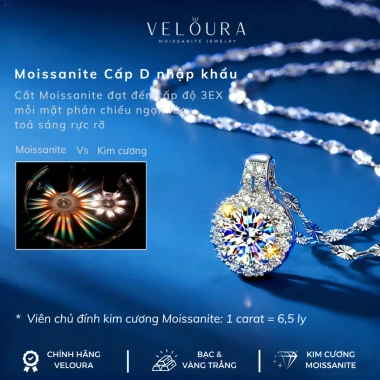 Dây Chuyền Nữ Kim Cương Moissanite 1 Carat Chính Hãng VELOURA - Hoa Mặt Trời Cao Cấp, Giảm 20%