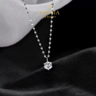 Dây chuyền nữ kim cương Moissanite 6.5 ly GRA kiểm đinh bạch kim LEOSIA LA11 Viền đá lấp lánh, giá 750.000đ 2