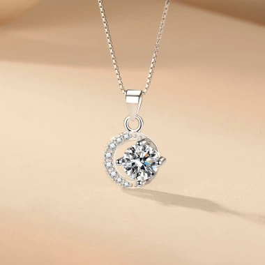 Dây chuyền nữ Moissanite Caterina Diamond Luna - Kim cương nhân tạo, Moonstone, giá ưu đãi 1,590,000đ