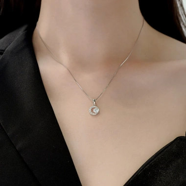 Dây chuyền nữ Moissanite Caterina Diamond Luna - Kim cương nhân tạo, Moonstone, giá ưu đãi 1,590,000đ