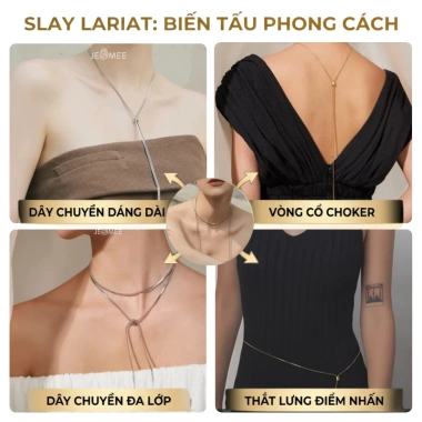Dây chuyền nữ Slay Lariat Jesmee - Charm chữ dài, 5 phong cách độc đáo, 349k