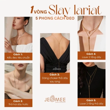 Dây chuyền nữ Slay Lariat Jesmee - Charm chữ dài, 5 phong cách độc đáo, 349k