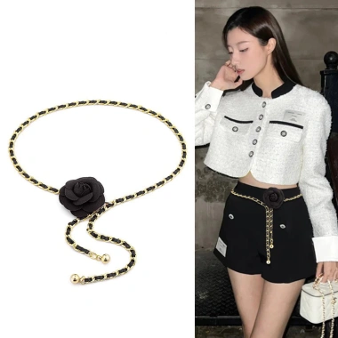Dây chuyền thắt lưng Camellia nữ kim loại nhỏ đa năng màu đen trắng cao cấp 3 Dây chuyền thắt lưng Camellia nữ kim loại nhỏ đa năng màu đen trắng cao cấp 3