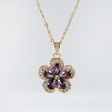 Dây chuyền thép titan cánh hoa khảm zircon + bông tai hoa anh đào - Giá 148.111₫ 2