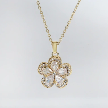 Dây chuyền thép titan cánh hoa khảm zircon + bông tai hoa anh đào - Giá 148.111₫ 6