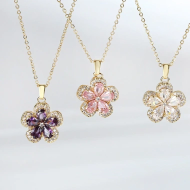 Dây chuyền thép titan cánh hoa khảm zircon + bông tai hoa anh đào - Giá 148.111₫ 7
