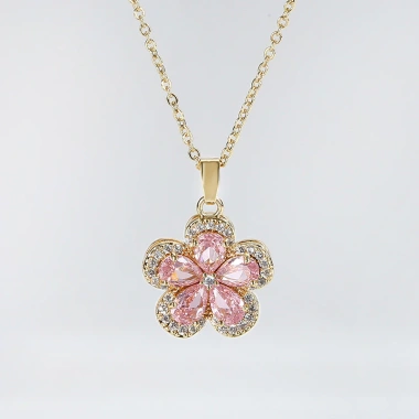 Dây chuyền thép titan cánh hoa khảm zircon + bông tai hoa anh đào - Giá 148.111₫ 9