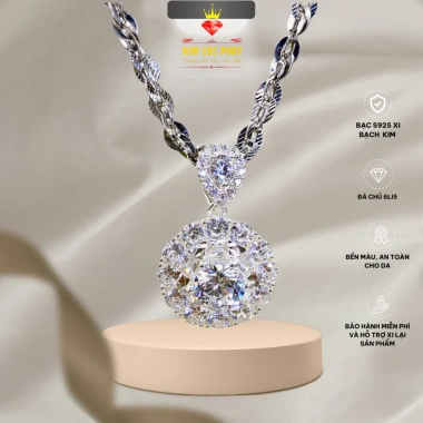 Dây chuyền xoắn 3ly Moissanite mặt tròn 6.5ly bạc Ý giá ưu đãi 1.005.000₫