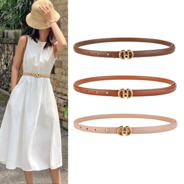 Dây da nữ thời trang mỏng màu be caramel đỏ đen - Phụ kiện hoàn hảo cho đầm công sở mùa hè, giá ưu đãi 2