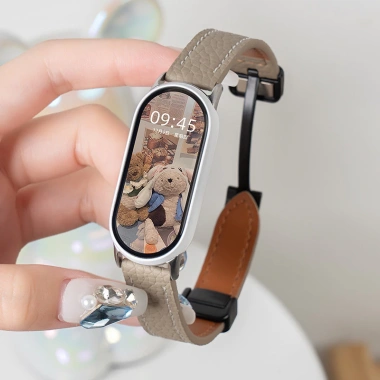 Dây da thật Xiaomi Smart Band 10/9/8 NFC, Lichee khóa từ tính, Mi Band 7‑3, Redmi 5‑4, 22mm, 71.500₫