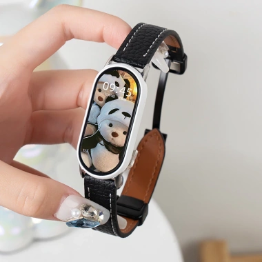 Dây da thật Xiaomi Smart Band 10/9/8 NFC, Lichee khóa từ tính, Mi Band 7‑3, Redmi 5‑4, 22mm, 71.500₫