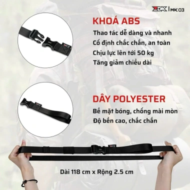 Dây đai đa năng ZDK MK03 - Cột giữ chặt balo, vali, túi xách, an toàn, bền đẹp, đi phượt du lịch, giá 40.000đ