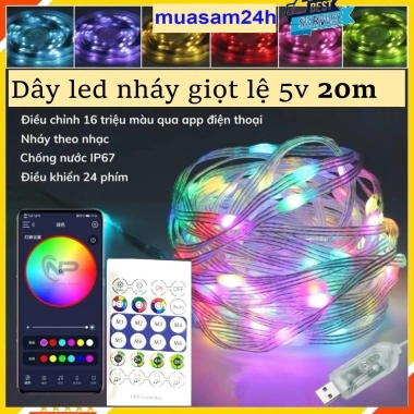 Dây Đèn Led 20m Giọt Lệ Nháy Theo Nhạc, Đuổi Côn Trùng, Điều Khiển App - Giá 79.000đ