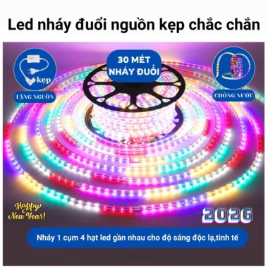 Dây Đèn Led 30m 2.835 Nháy Đuổi Tết 2.026 - Kèm Nguồn, Hắt Trần, Decor Phòng, Quấn Cây