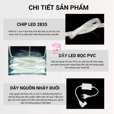Dây Đèn Led 30m 2.835 Nháy Đuổi Tết 2.026 - Kèm Nguồn, Hắt Trần, Decor Phòng, Quấn Cây