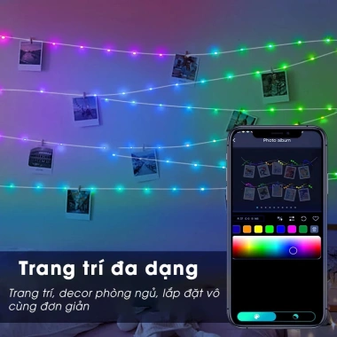 Dây đèn LED ARGB 10m Đổi màu, Hiệu ứng nháy, Điều khiển App & Cảm âm, Chống nước, Trang trí Noel & Tết