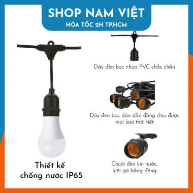 Dây Đèn LED Chuôi E27 Chống Nước, Kèm Bóng Đèn, Trang Trí Ngoài Trời - 299k