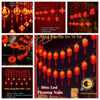 Dây đèn LED Đèn lồng đỏ treo Tết NOEL 5m 16 bóng - Giá ưu đãi 119.000₫
