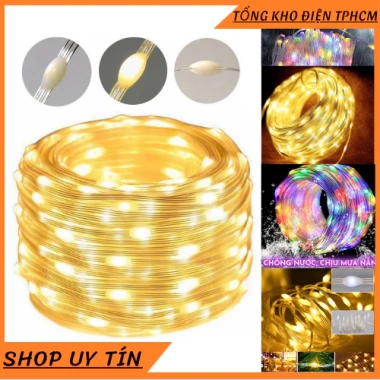 Dây đèn LED hạt gạo 10-100m chống nước, chớp nháy đa dạng, dùng ngoài trời, giá 53.000₫