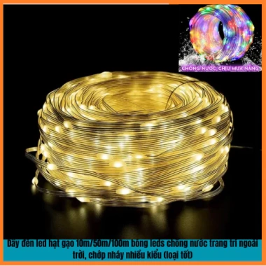 Dây đèn LED hạt gạo 10-100m chống nước, chớp nháy đa dạng, dùng ngoài trời, giá 53.000₫ 2