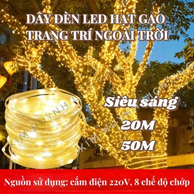 Dây đèn LED hạt gạo siêu sáng, chống nước, ngoài trời, Giáng Sinh, Noen lễ Tết - Giá 33.950₫