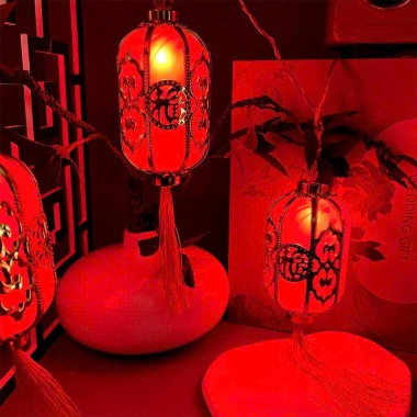 Dây đèn LED lồng đèn đỏ chữ Phúc viền vàng tròn trụ - Trang trí lễ Tết, cắm điện không nháy, giảm giá 20% 105.000₫