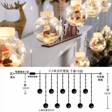 Dây đèn LED nháy rèm banh cầu tuyết Giáng Sinh Noen - Đèn cắm điện, giảm giá