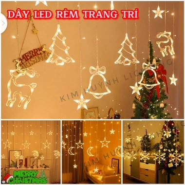 Dây đèn LED nháy rèm trăng sao, trang trí Giáng Sinh, Noen Lễ Tết ngoài trời, giá 108k