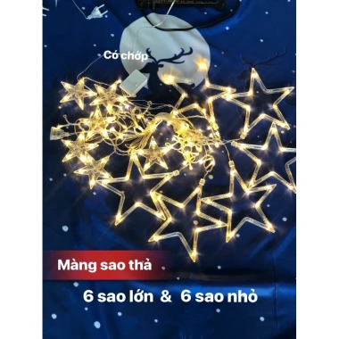 Dây đèn LED nháy rèm trăng sao - Trang trí ngoài trời, cắm điện, giảm giá
