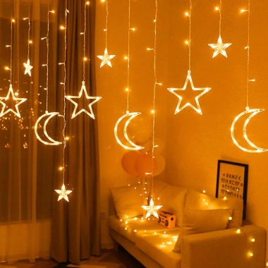 Dây đèn LED nháy rèm trăng sao - Trang trí ngoài trời, cắm điện, giảm giá